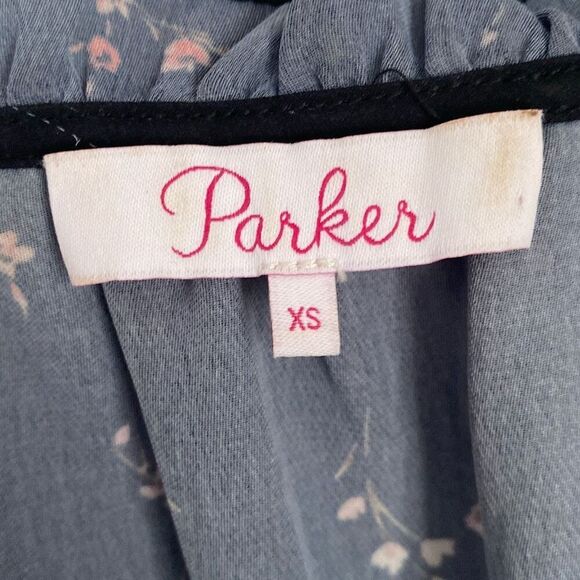 Parker Floral Plum Blossom Smocked Waist Dress Tie‎ Neck Elastic XS - Picture 6 of 9